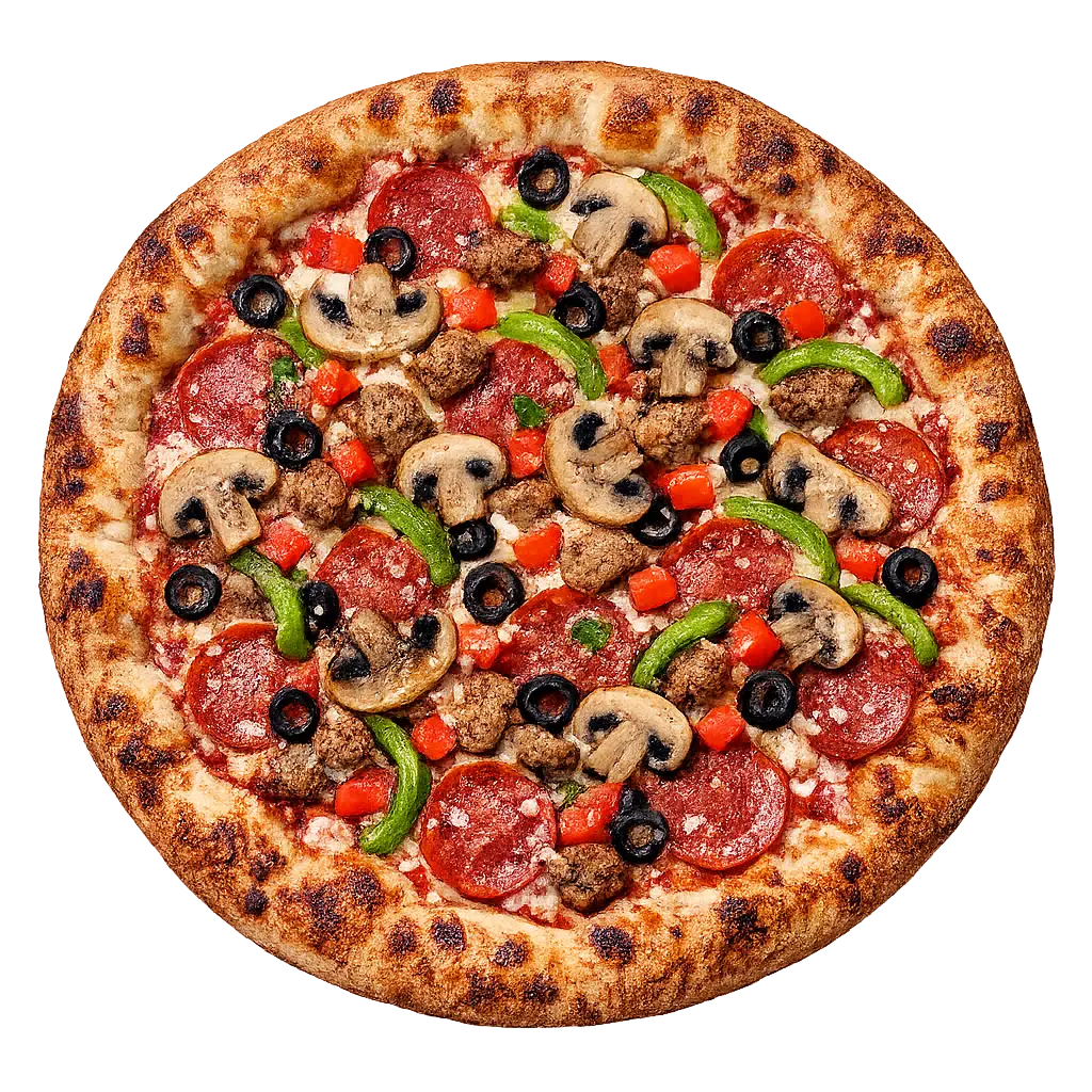 Mellow Mushroom Stone-Baked Pizzas menu featuring handcrafted oven-baked specialty pizzas