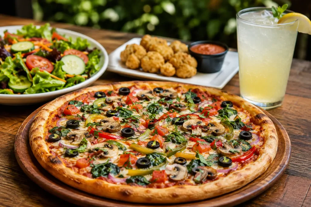 Mellow Mushroom Vegan Menu showcasing vegan pizza, salads, and dairy-free options