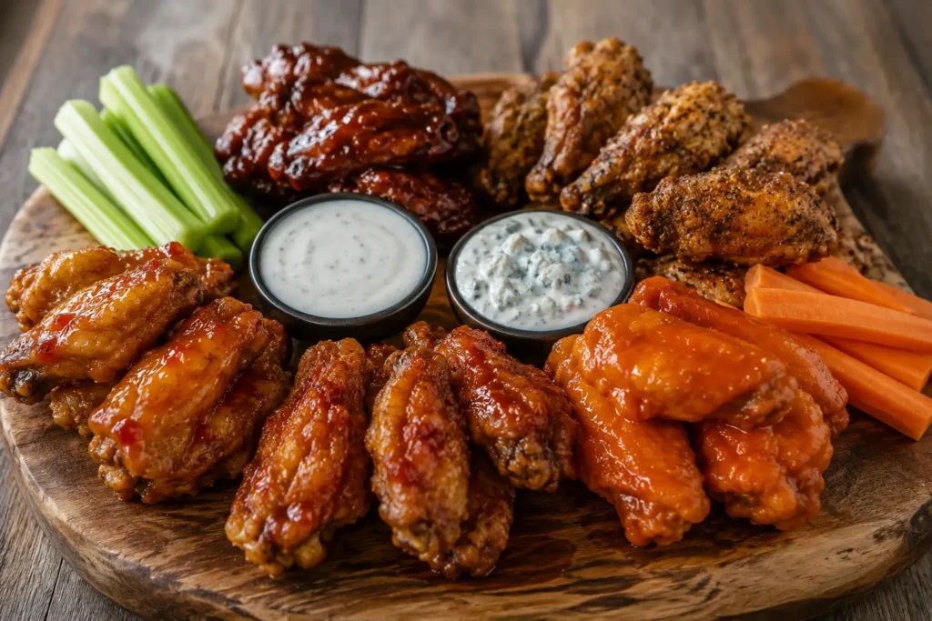 Mellow Mushroom-style double-baked chicken wings served with celery, carrots, ranch, and bleu cheese.