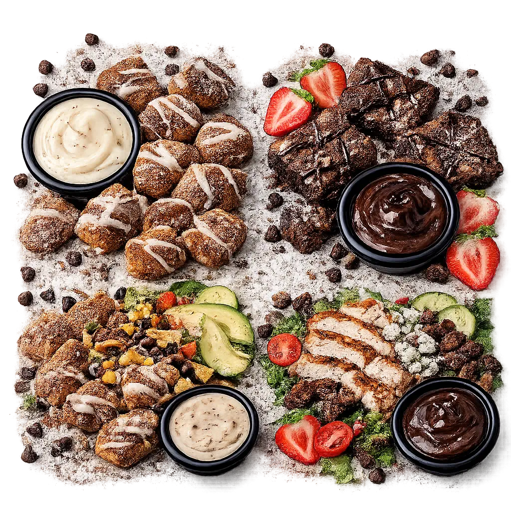 Mellow Mushroom sweets menu featuring gourmet cookies, chocolate brownies, and dessert options