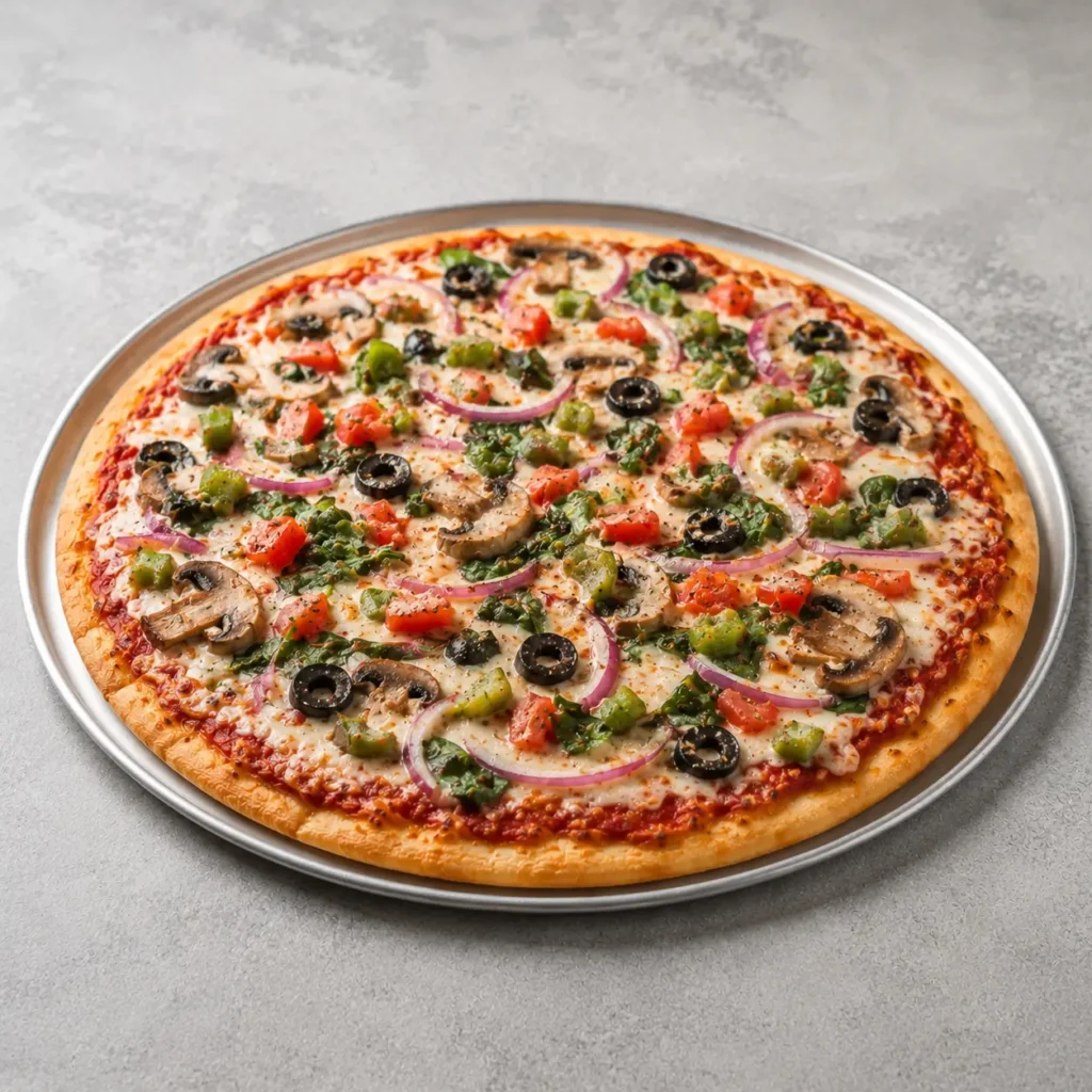 GF Veg Out Pizza from Mellow Mushroom with fresh vegetable toppings