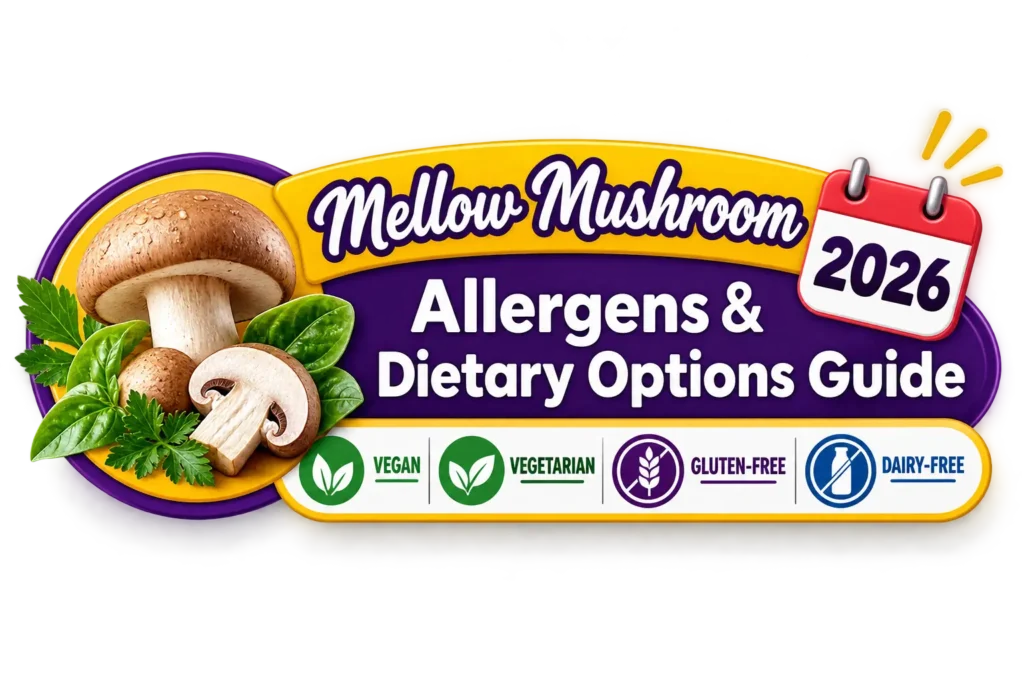 Mellow Mushroom Allergens and Dietary Options Guide 2026 with vegan, vegetarian, gluten-free and dairy-free icons