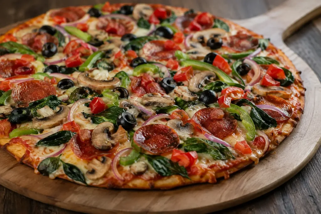 Customized certified gluten-free pizza with fresh toppings ready for baking.