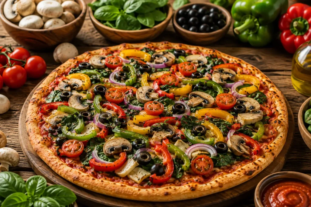 Mellow Mushroom vegan pizza with fresh vegetables