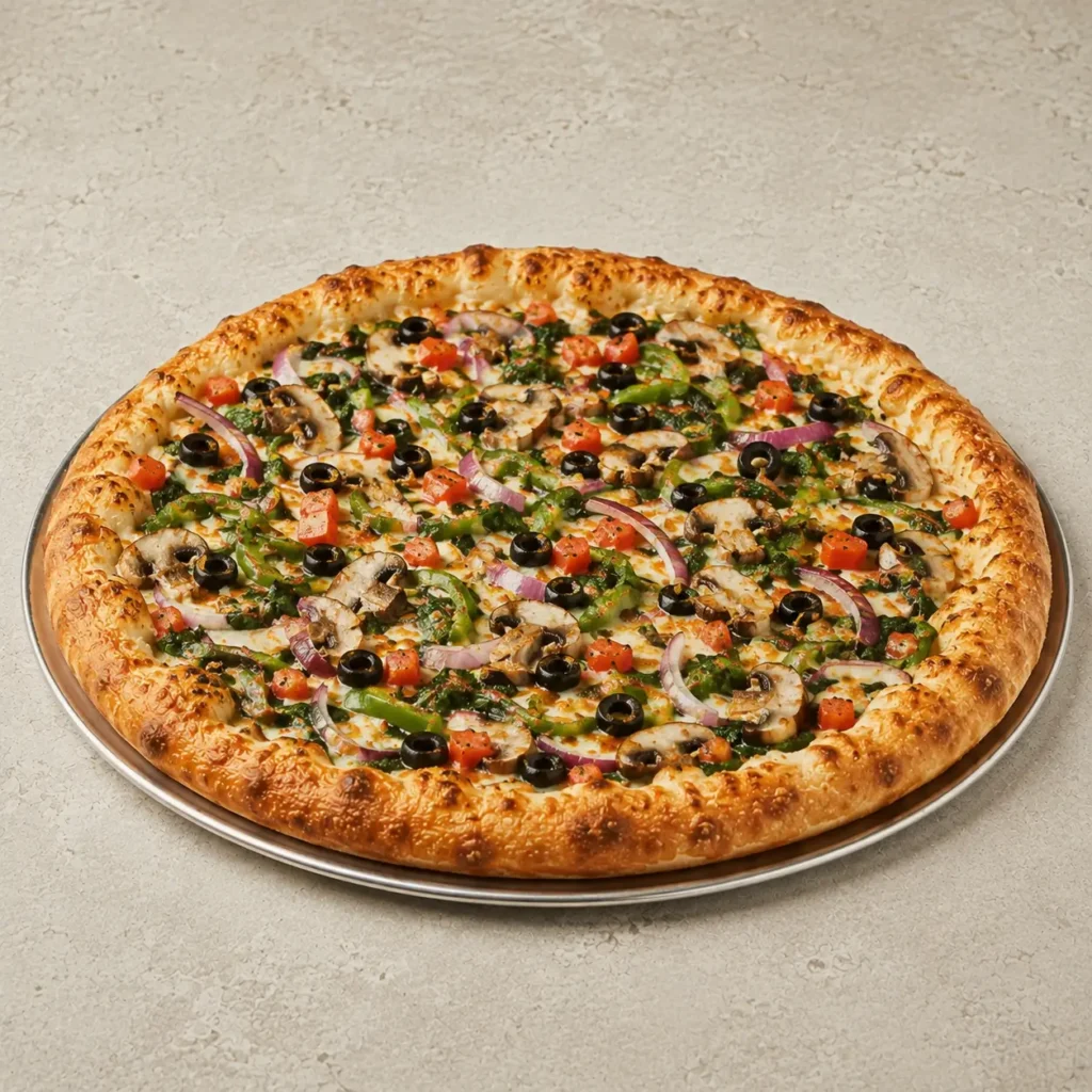 Mellow Mushroom Veg Out Pizza topped with fresh vegetables