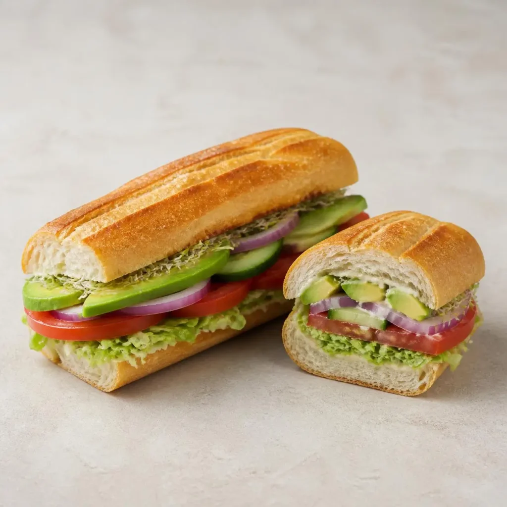 Avocado Hoagie with fresh avocado, vegetables, and hoagie bread