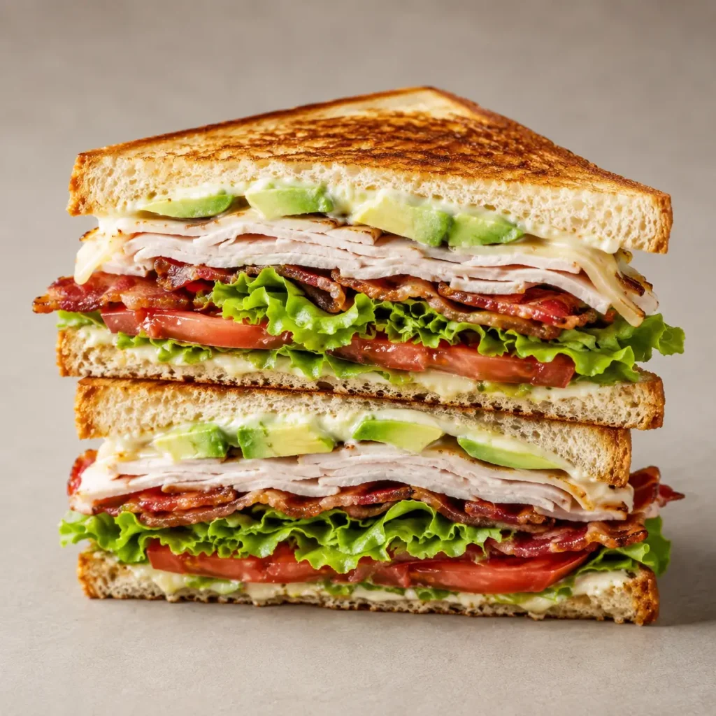 California Club sandwich with turkey, bacon, lettuce, tomato, and cheese
