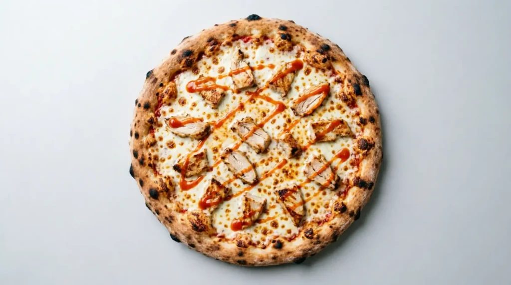 Buffalo Chicken pizza with spicy buffalo chicken and melted cheese