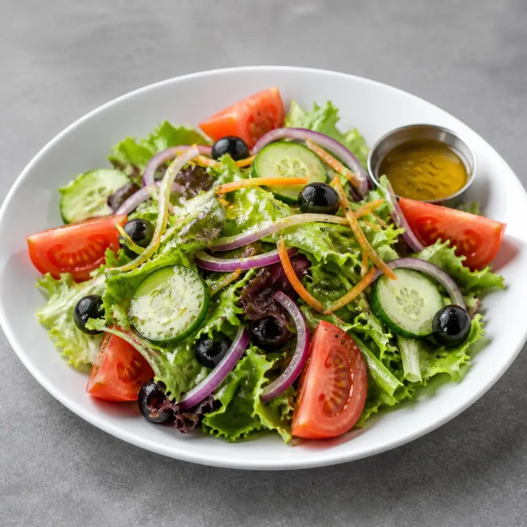 Mellow Mushroom House Salad with fresh mixed greens and vegetables