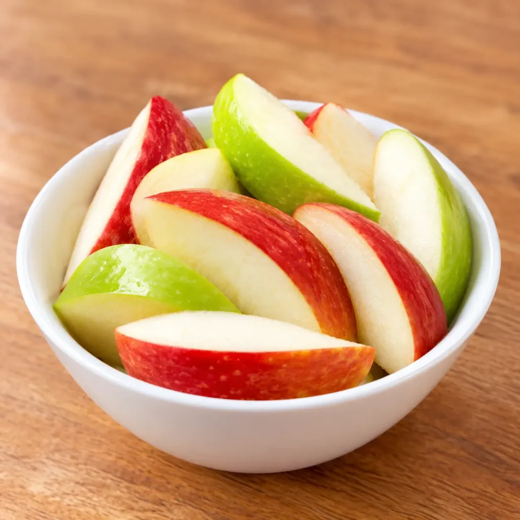 Kids apple slices served fresh in a white bowl