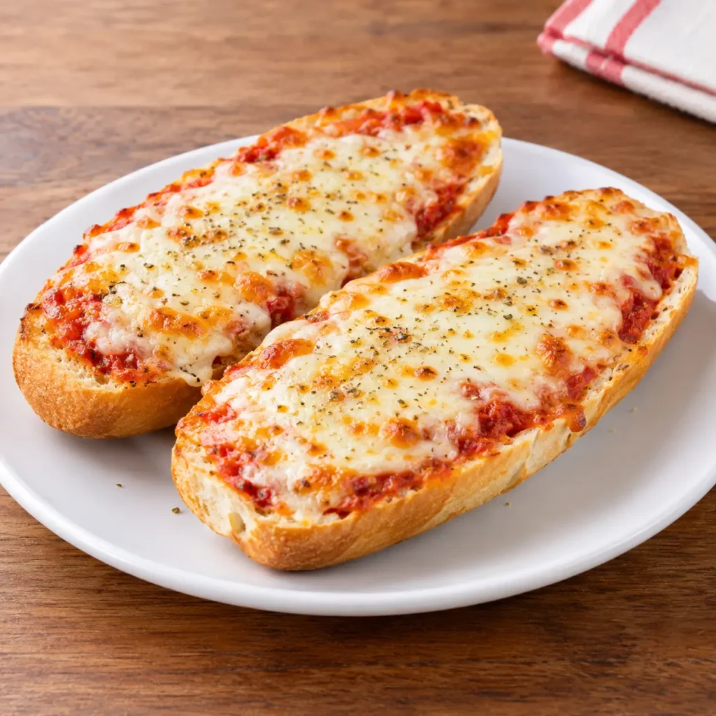 Kids French Bread Cheese Pizza with melted cheese