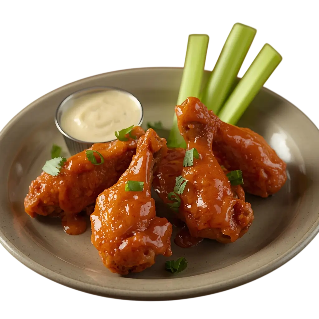 Mellow Mushroom bone-in wings with crispy skin and dipping sauce