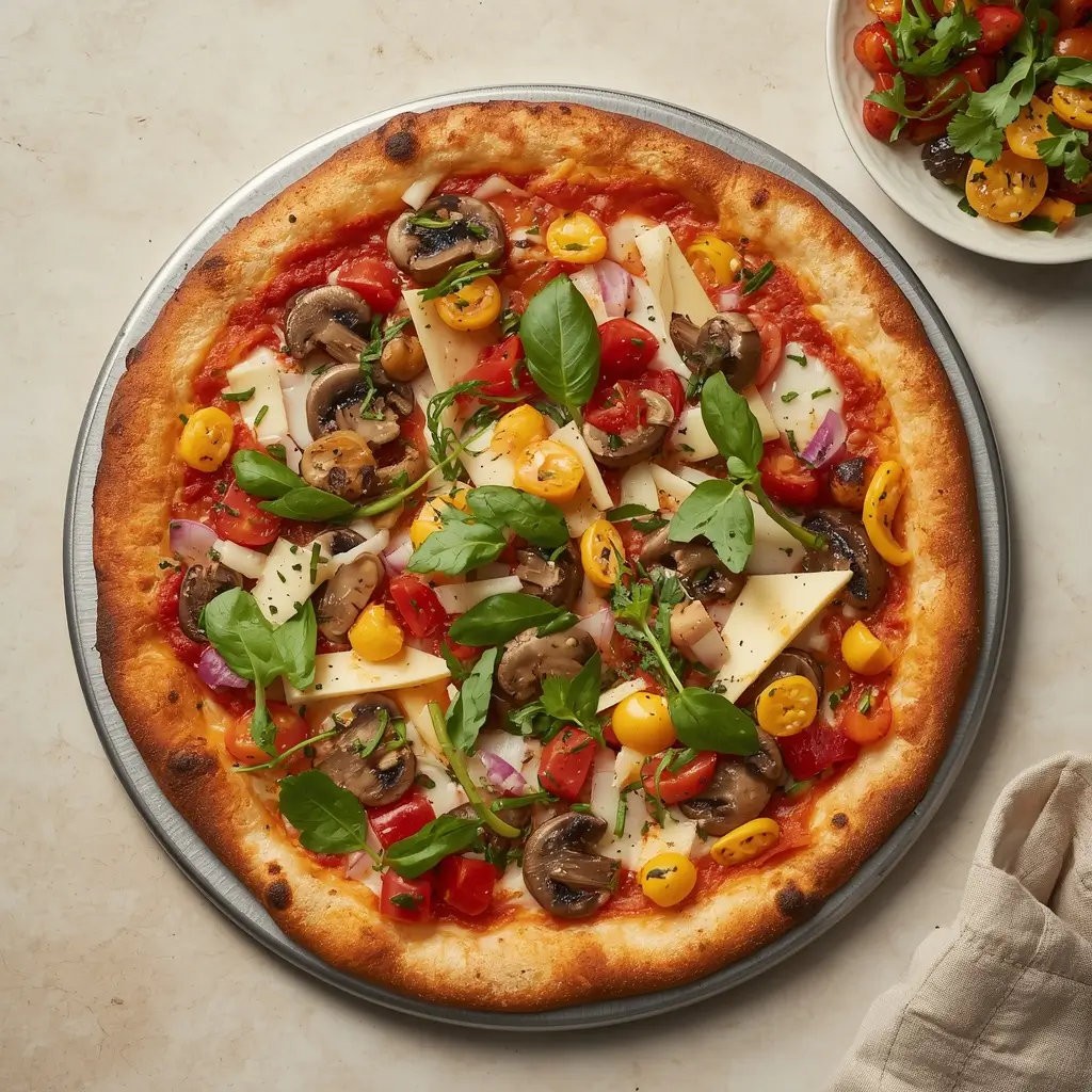 Mellow Mushroom dairy-free pizza with vegetables and dairy-free toppings