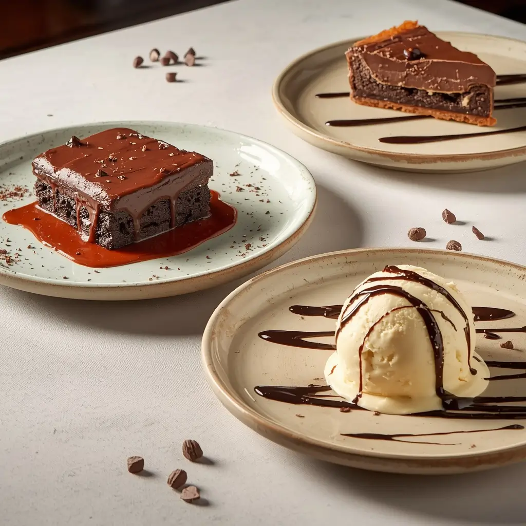 Mellow Mushroom sweets menu featuring chocolate brownie and ice cream desserts